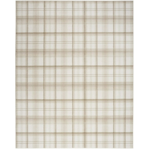 5' X 7' Beige and Ivory Plaid Power Loom Area Rug