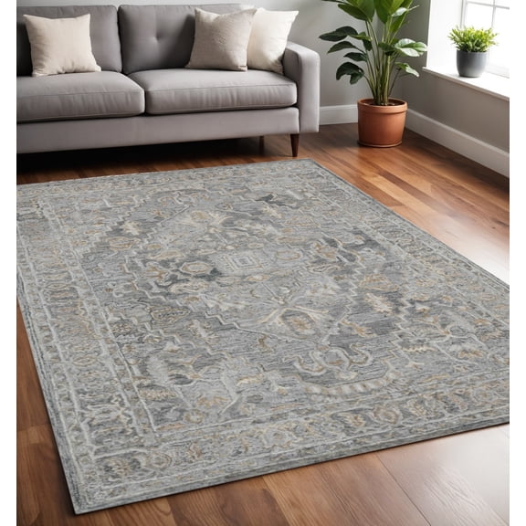 5' X 7' Gray And Brown Wool Oriental Hand Tufted Area Rug