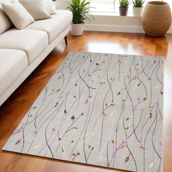 5' X 7' Gray and Pink Floral Power Loom Area Rug