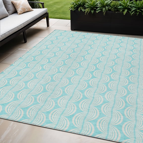 HomeRoots 601609 5 x 8 ft. Aqua & Beige Ogee Washable Indoor & Outdoor Rectangle Area Rug