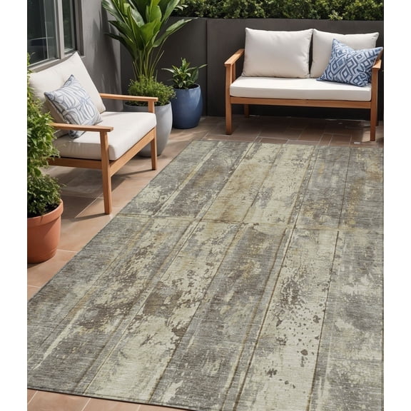 HomeRoots 618764 5 x 8 ft. Beige, Gold & Khaki Abstract Washable Indoor & Outdoor Rectangle Area Rug