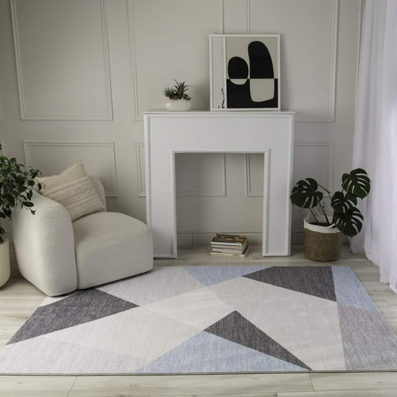 5' X 8' Blue and Gray Geometric Area Rug