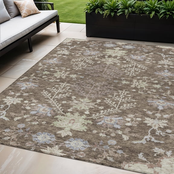 HomeRoots 605450 5 x 8 ft. Brown, Beige & Green Floral Washable Indoor & Outdoor Rectangle Area Rug