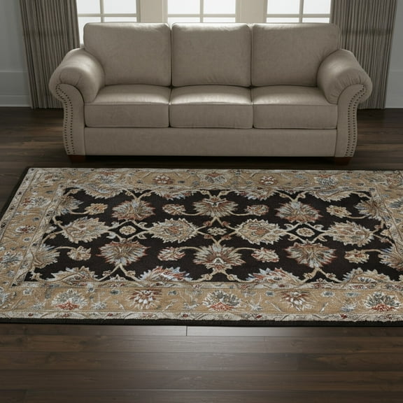 HomeRoots 617050 5 x 8 ft. Brown, Tan & Orange Floral Hand Tufted Rectangle Area Rug
