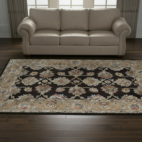HomeRoots 617050 5 x 8 ft. Brown, Tan & Orange Floral Hand Tufted Rectangle Area Rug