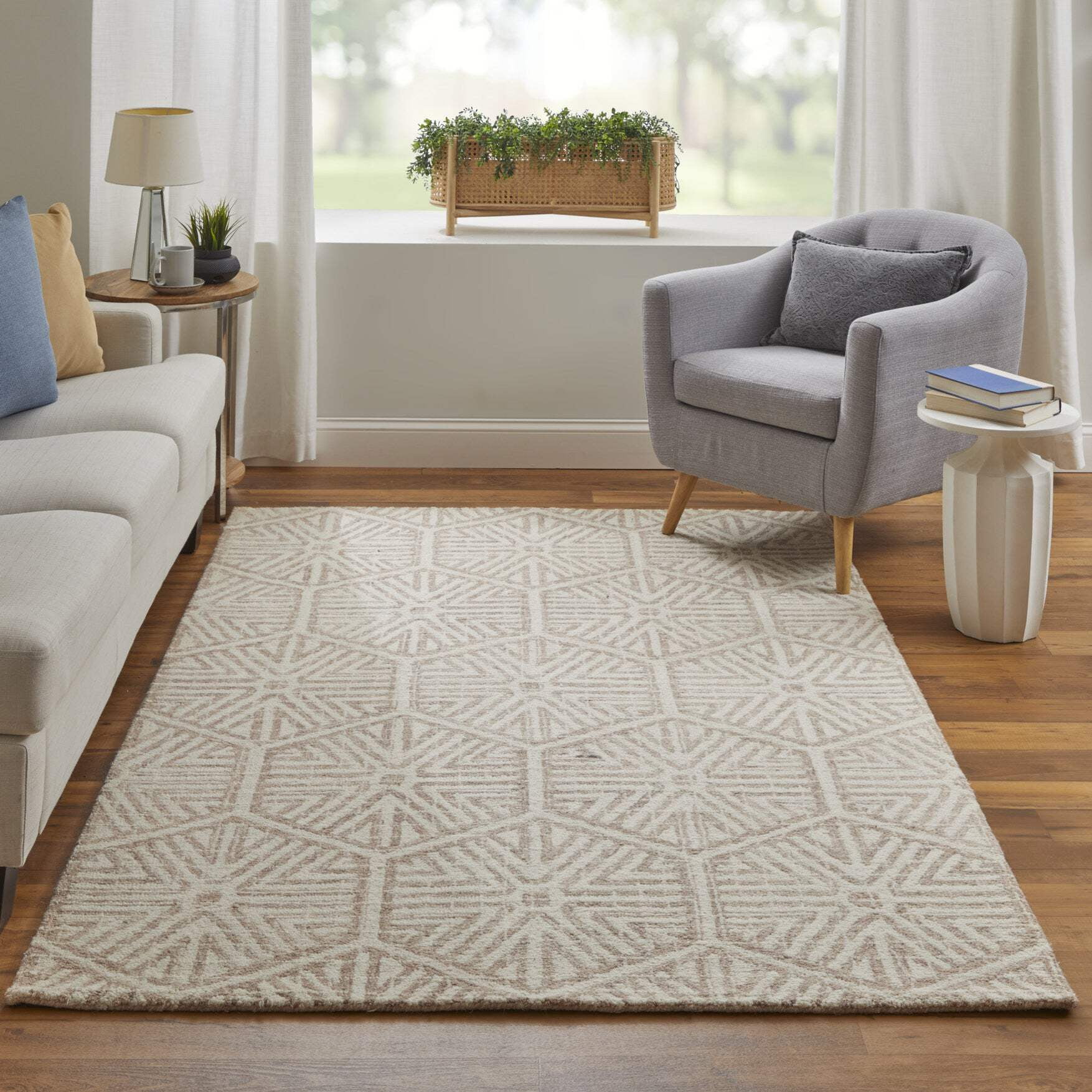 5' x 8' Ivory and Brown Wool Geometric Hand Tufted Area Rug