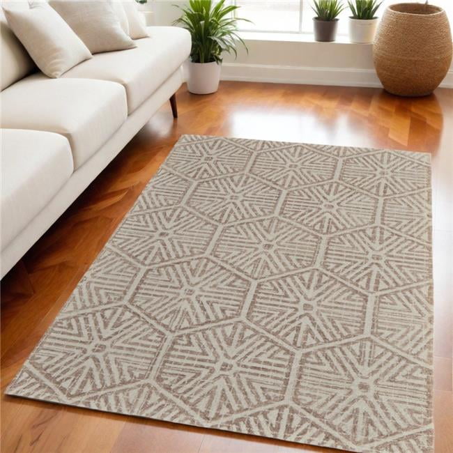 5' x 8' Ivory and Brown Wool Geometric Hand Tufted Area Rug