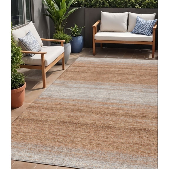 HomeRoots 599947 5 x 8 ft. Copper & Beige Abstract Washable Indoor & Outdoor Rectangle Area Rug