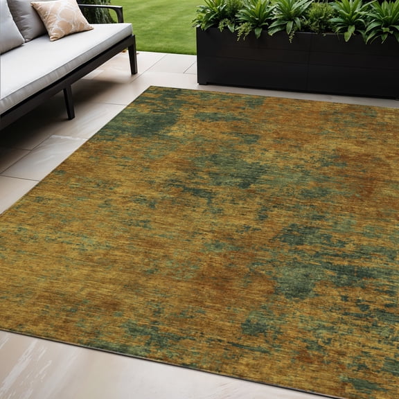 HomeRoots 603582 5 x 8 ft. Copper & Green Abstract Washable Indoor & Outdoor Rectangle Area Rug