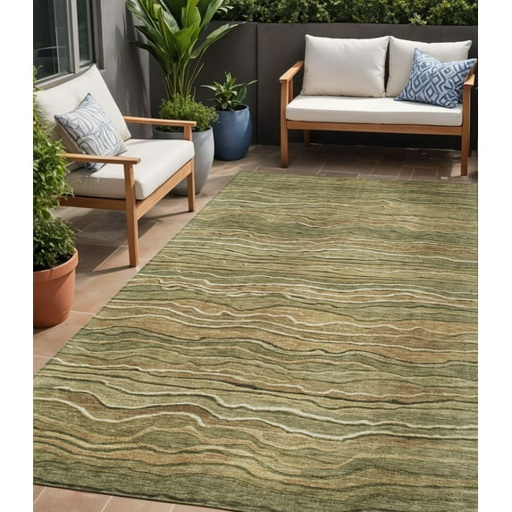 HomeRoots 618275 5 x 8 ft. Fern Green & Taupe Abstract Washable Indoor & Outdoor Rectangle Area Rug