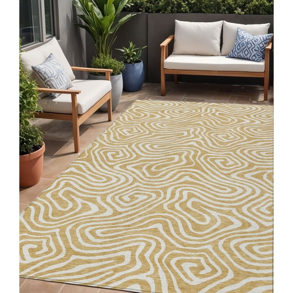 HomeRoots 598963 5 x 8 ft. Gold & Beige Abstract Washable Indoor & Outdoor Rectangle Area Rug