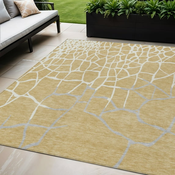 HomeRoots 601123 5 x 8 ft. Gold & Beige Abstract Washable Indoor & Outdoor Rectangle Area Rug