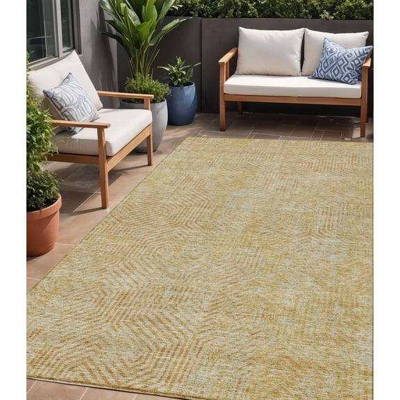 5' X 8' Gold And Beige Geometric Washable Indoor Outdoor Area Rug