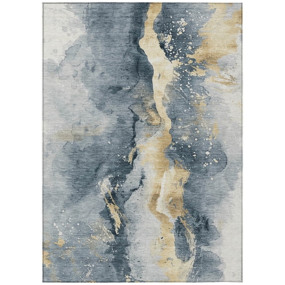 HomeRoots 618503 5 x 8 ft. Graphite & Gold Abstract Washable Indoor & Outdoor Rectangle Area Rug
