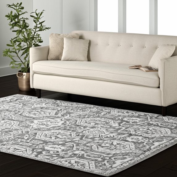 HomeRoots 617091 5 x 8 ft. Gray & White Geometric Hand Tufted Rectangle Area Rug