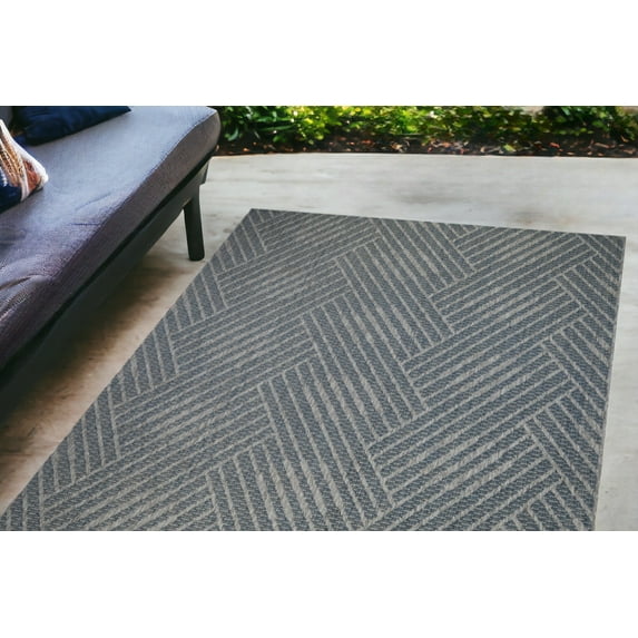 5' X 8' Gray and Blue Geometric Stain Resistant Indoor Outdoor Area Rug Color: Blue, Size: 4' x 6'