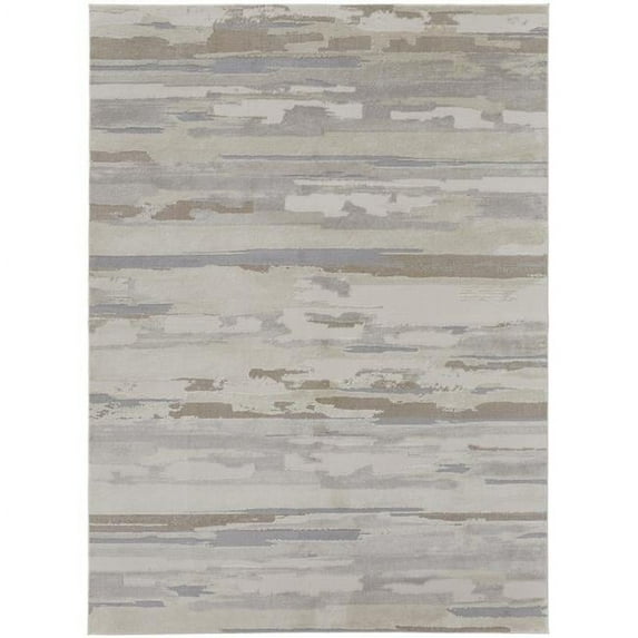 HomeRoots 514920 10 x 14 ft. Ivory Tan & Brown Abstract Power Loom Distressed Stain Resistant Rectangle Area Rug