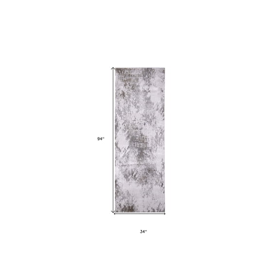 5' X 8' Gray and Silver Abstract Power Loom Worn Faded Area Rug