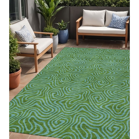HomeRoots 599797 5 x 8 ft. Green & Blue Abstract Washable Indoor & Outdoor Rectangle Area Rug