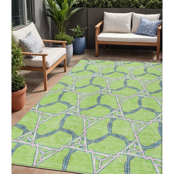 HomeRoots 613507 5 x 8 ft. Lime Green & Blue Geometric Washable Indoor & Outdoor Rectangle Area Rug