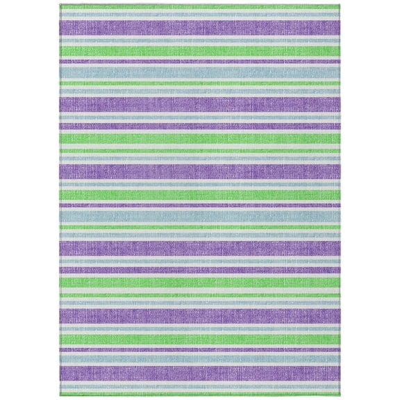 5' X 8' Lime Green Striped Washable Non Skid Indoor Outdoor Area Rug