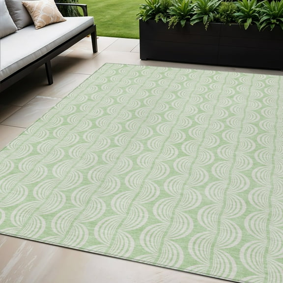 HomeRoots 601627 5 x 8 ft. Mint Green & Beige Ogee Washable Indoor & Outdoor Rectangle Area Rug