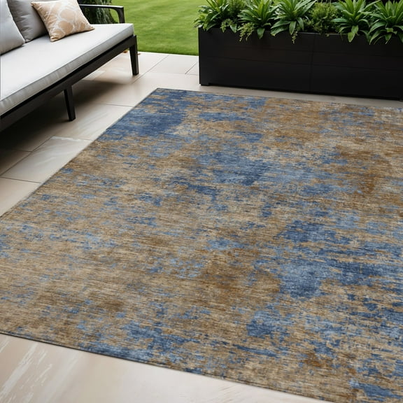 HomeRoots 603594 5 x 8 ft. Navy Blue & Brown Abstract Washable Indoor & Outdoor Rectangle Area Rug