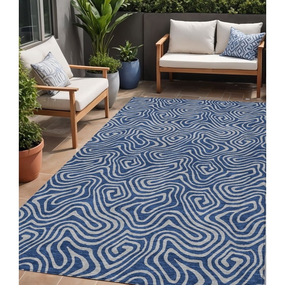 HomeRoots 599821 5 x 8 ft. Navy Blue & Gray Abstract Washable Indoor & Outdoor Rectangle Area Rug