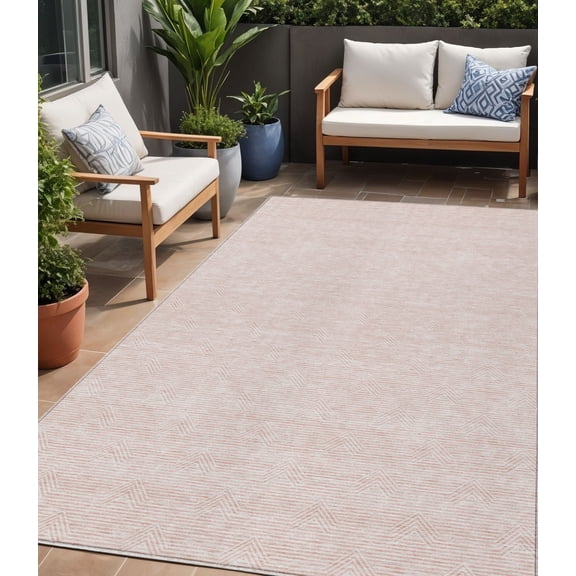 HomeRoots 594408 5 x 8 ft. Pink & Gray Geometric Washable Indoor & Outdoor Rectangle Area Rug