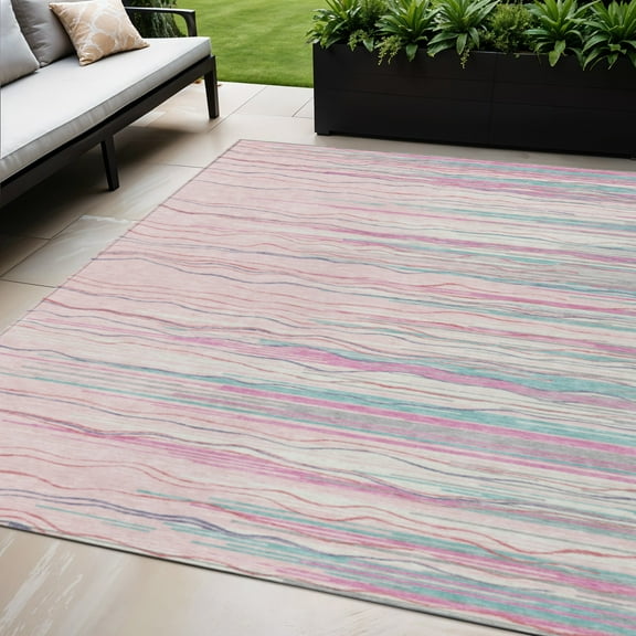 5' X 8' Pink Blue And Purple Striped Washable Indoor Outdoor Area Rug