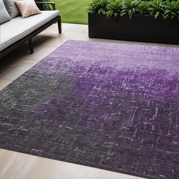 HomeRoots 602894 5 x 8 ft. Purple & Dark Gray Ombre Washable Indoor & Outdoor Rectangle Area Rug