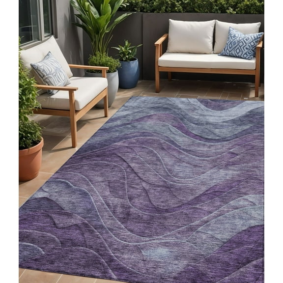 HomeRoots 618173 5 x 8 ft. Purple & Gray Abstract Washable Indoor & Outdoor Rectangle Area Rug