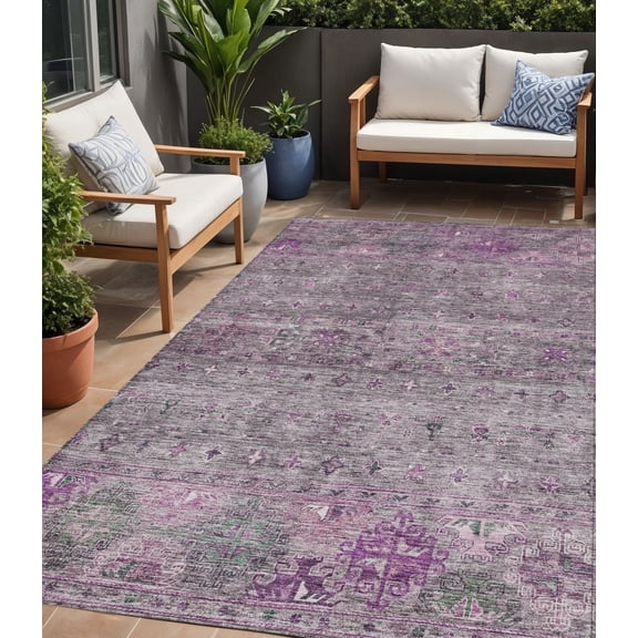 HomeRoots 606207 5 x 8 ft. Purple & Gray Floral Washable Indoor & Outdoor Rectangle Area Rug
