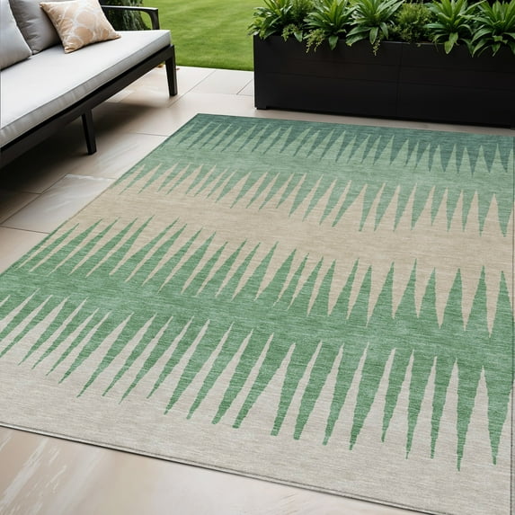 HomeRoots 592258 5 x 8 ft. Sage & Gray Striped Washable Indoor & Outdoor Rectangle Area Rug