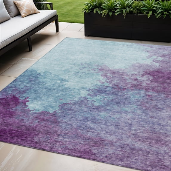 HomeRoots 604840 5 x 8 ft. Sky Blue & Purple Abstract Washable Indoor & Outdoor Rectangle Area Rug