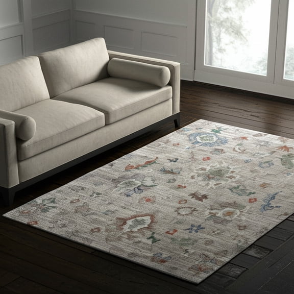 HomeRoots 617326 5 x 8 ft. Tan, Brown & Blue Abstract Distressed Rectangle Area Rug