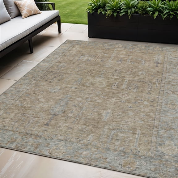 HomeRoots 604720 5 x 8 ft. Tan, Gray & Brown Oriental Washable Indoor & Outdoor Rectangle Area Rug