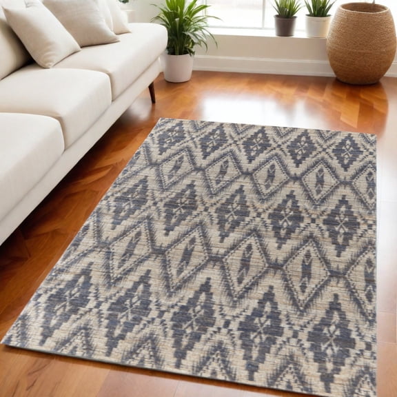 5' X 8' Tan and Gray Geometric Hand Woven Area Rug