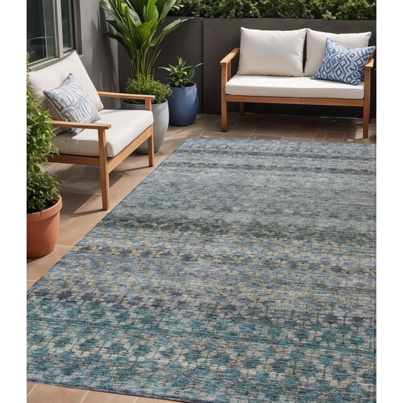 HomeRoots 605694 5 x 8 ft. Teal Blue, Light Blue & Gray Striped Washable Indoor & Outdoor Rectangle Area Rug