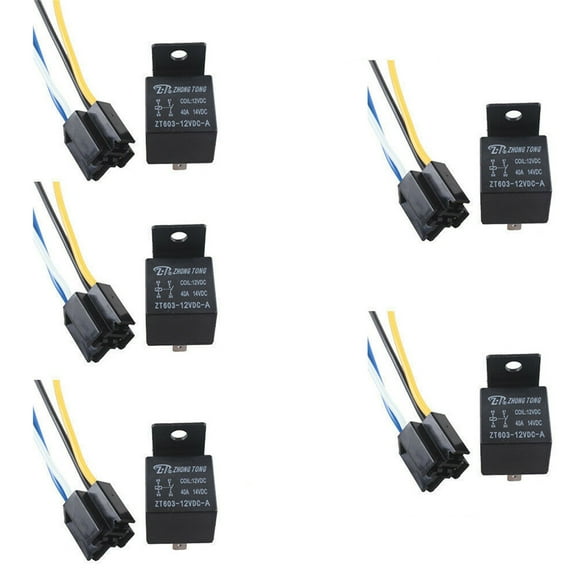 5 X Car Truck Auto 12V 40A SPST Premium Relay & Socket 4Pin 4P 4 Wire Universal