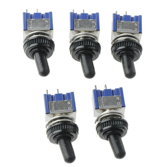 5 X Mini Small Toggle Switches + Waterproof Cover 2P Blue