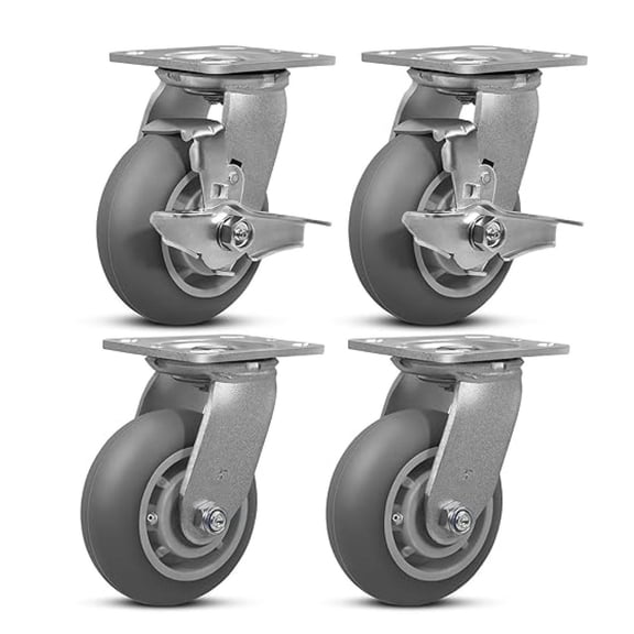 5"X2" Heavy Duty Casters,Crowned Thermoplastic Rubber Caster Wheels,1600lbs Capacity Set of 4,Industrial casters for Drywall/Sheetrock Carts & Dollies,2 Swivel & 2 Brake