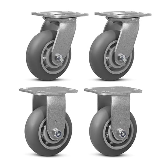 5"X2" Heavy Duty Casters,Crowned Thermoplastic Rubber Caster Wheels,1600lbs Capacity Set of 4,Industrial casters for Drywall/Sheetrock Carts & Dollies, 2 Swivel & 2 Rigid