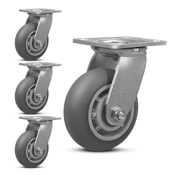 5"X2" Heavy Duty Casters,Crowned Thermoplastic Rubber Caster Wheels,1600lbs Capacity Set of 4,Industrial casters for Drywall/Sheetrock Carts & Dollies, Secure Maneuverability,4 Swivel