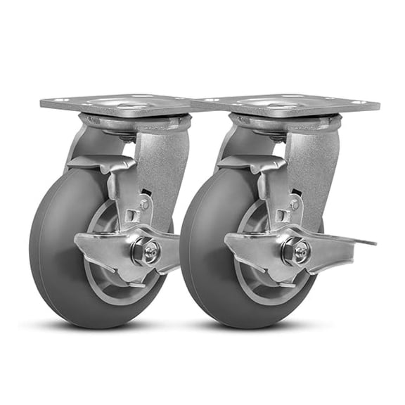 5"X2" Heavy Duty Casters,Crowned Thermoplastic Rubber Caster Wheels,800lbs Capacity Set of 4,Industrial casters for Drywall/Sheetrock Carts & Dollies, Secure Maneuverability, 2 Brake