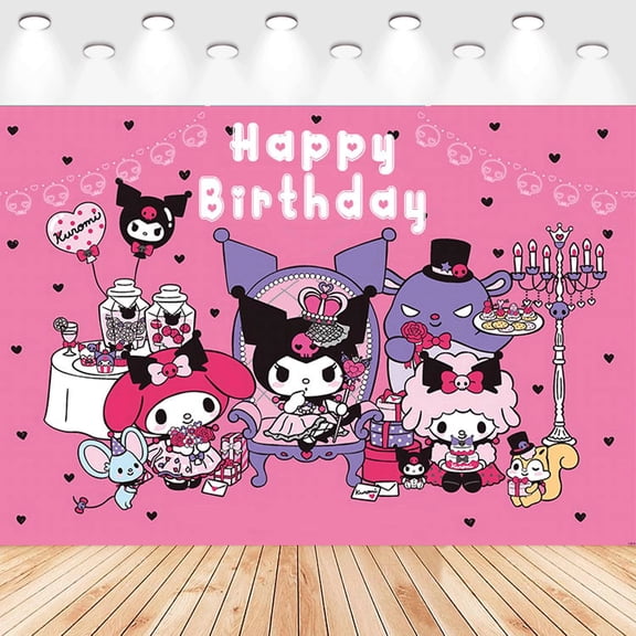 5 X3ft Kuromi Cartoon Birthday Party Decorations Supplies, Masks Party Photography Backdrop Photo Decor Banner, Kids Boys Baby Shower Photography Backdrop