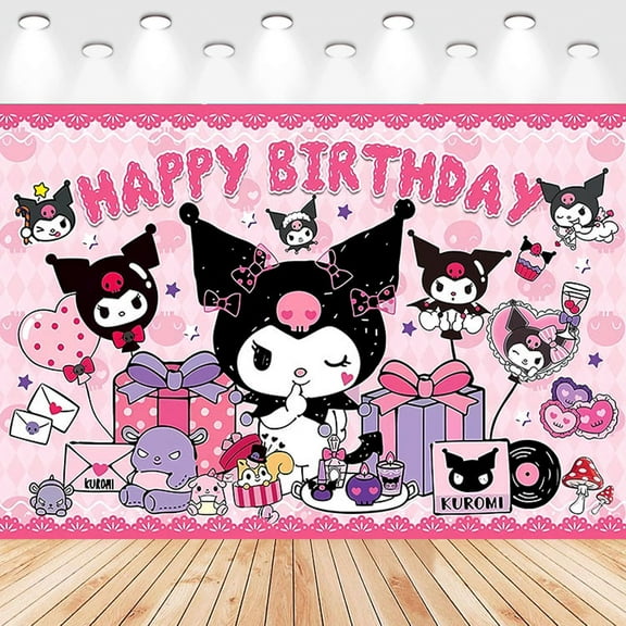 5 X3ft Kuromi Cartoon Birthday Party Decorations Supplies, Masks Party Photography Backdrop Photo Decor Banner, Kids Boys Baby Shower Photography Backdrop