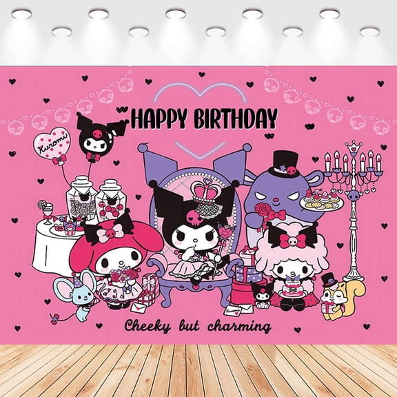 5 X3ft Kuromi Cartoon Birthday Party Decorations Supplies, Masks Party Photography Backdrop Photo Decor Banner, Kids Boys Baby Shower Photography Backdrop