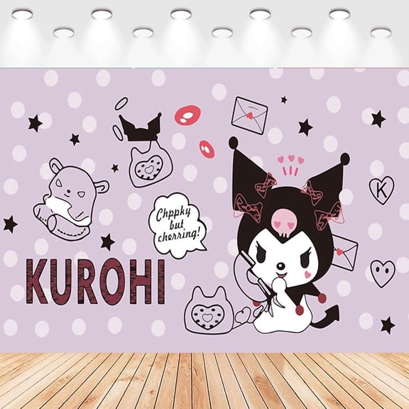 5 X3ft Kuromi Cartoon Birthday Party Decorations Supplies, Masks Party Photography Backdrop Photo Decor Banner, Kids Boys Baby Shower Photography Backdrop