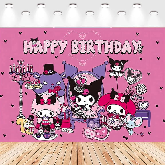 5 X3ft Kuromi Cartoon Birthday Party Decorations Supplies, Masks Party Photography Backdrop Photo Decor Banner, Kids Boys Baby Shower Photography Backdrop